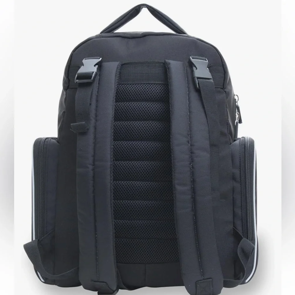 NWT Diaper Eddie Bauer Black and Gray Sport Backpack w/Wipe Disposable Pocket